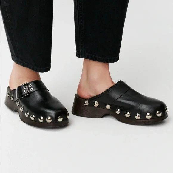 GANNI Studded Leather Clogs - Picture 2 of 6